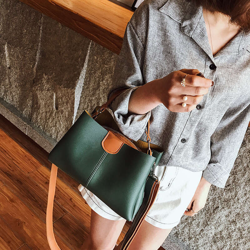 New Autumn And Winter Fashion Contrasting Color Tote Women's Handbag Versatile Single Shoulder Crossbody Bag B1