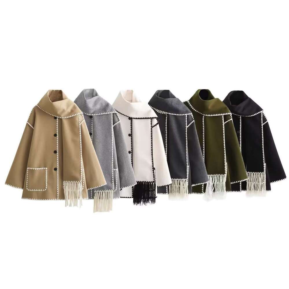 autumn winter products European and American women's street fashion scarf decoration splicing woolen coat W063 2788 2024 temperament versatile ne