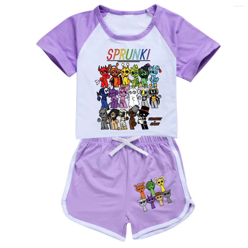 Clothing Sets Funny Sprunki Graphic T Shirt Kids Cartoon Printed T-shirt Shorts 2pcs Set Toddler Girls Sportsuits Boys Streetwear3999