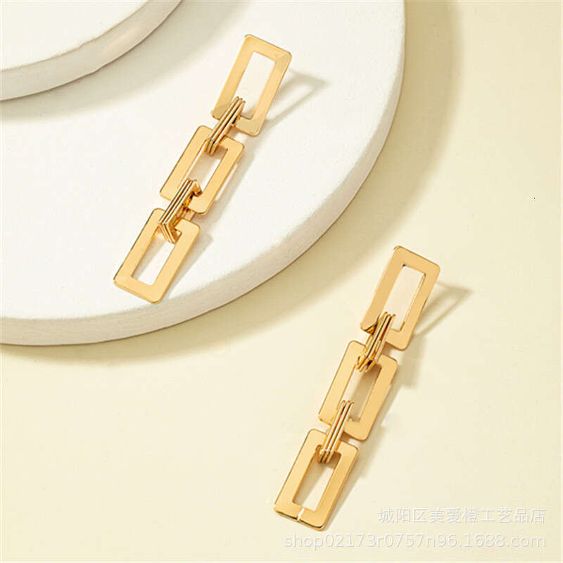 Rectangular Collar Long Style Japanese and Korean Simple Fashion Personality Trendy Face Show Thin Earrings