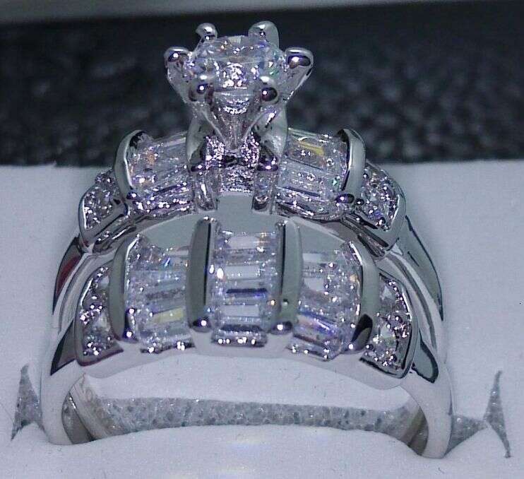 Unique 10K Gold Filled White Topaz Gemstone Wedding Ring Set | Size 6-10 dh5727163