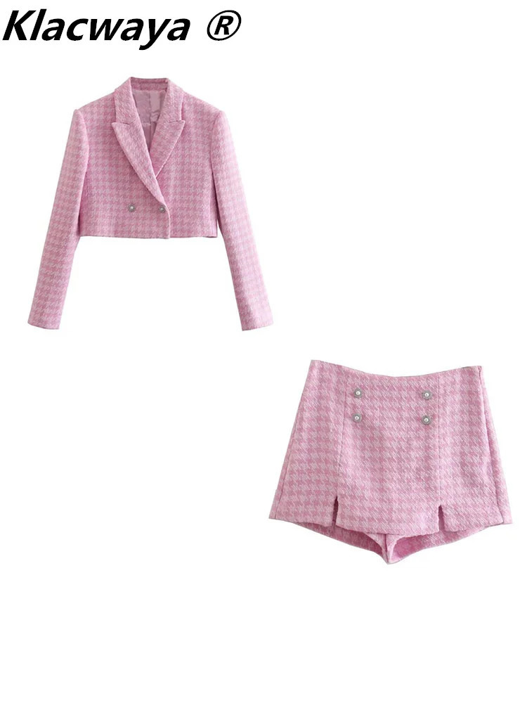 Klacwaya tweed set 2-piece fashionable jacket womens shorts set womens shorts 241130