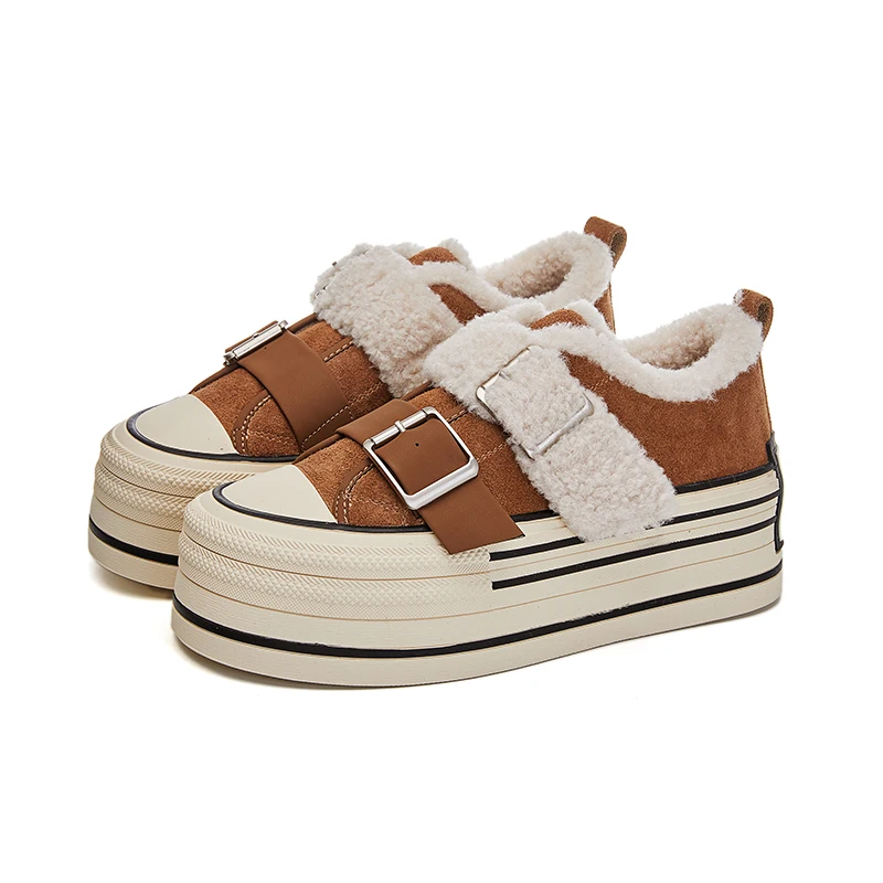 AIYUQI 2025 Thick-soled Women's Sneakers Shoes Winter Non-slip Casual Female Shoes Plus Velvet Velcro Women Skateboard Shoes