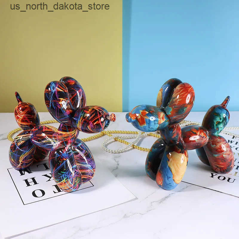Decorative Objects Figurines Nordic Modern Art Resin Graffiti Sculpture Balloon Dog Statue Creative Colored Craft Figurine Gift Home Office Desktop De