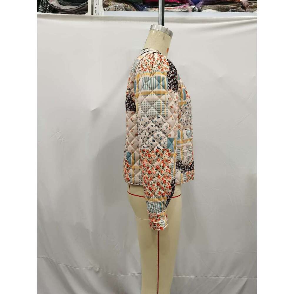 Autumn Product European and American Women's Street Fashion Top Splicing Quilted Cotton Coat W028 5756 2024 Versatile New Trendy Clothing Ins