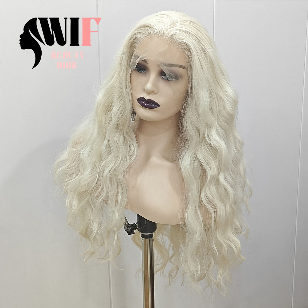 WIF Body Blonde Synthetic Wig Long Loose Wavy Heat Fiber Lace Front Wigs Women Use Daily Makeup Hair