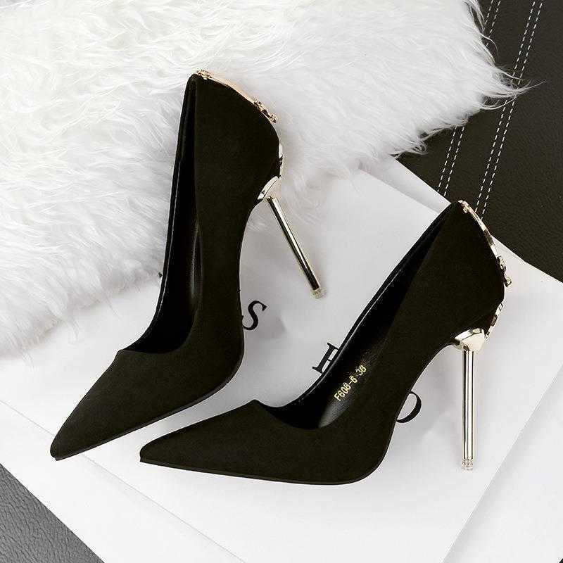 Fashion Classic Fine Heel Metal Buckle Butterfly High Heels Womens Shoes Suede New Ultra High Heels Single Shoes Women