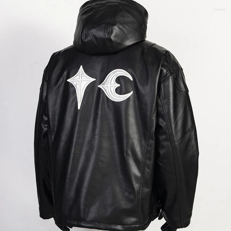 Men's Jackets Thug Club Leather Jacket Korean Streetwear Fall Winter Quilted Cotton Zip-up High Quality Metal Coat