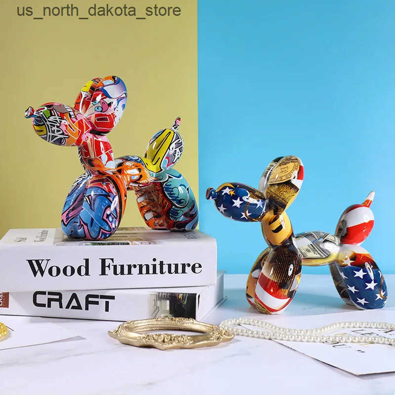 Decorative Objects Figurines Nordic Modern Art Resin Graffiti Sculpture Balloon Dog Statue Creative Colored Craft Figurine Gift Home Office Desktop De