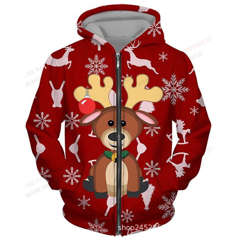 3D hoodie, New Year, men's and women's zipper hoodie set, sports shirt, Christmas party jacket