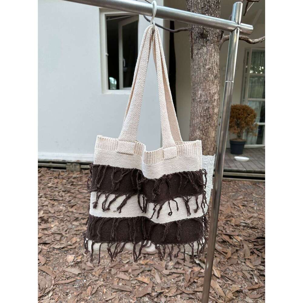 New Retro Knitted Woven Tassel Fashion, Women's High-End Sense, Shoulder Bag, Handbag, Shopping Bags B1
