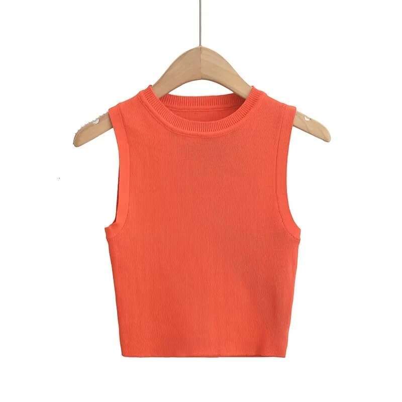 Summer European and American Style Sleeveless Elastic Short Knitted Tank Top for Women C83614 2024 Versatile New Trendy Clothing Ins