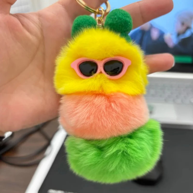 Korean Ins Style Keychain Real Otter Rabbit Fur Cute Bag Pendant Car Keychain Hanging Decoration Doll Birthday Gifts 241120