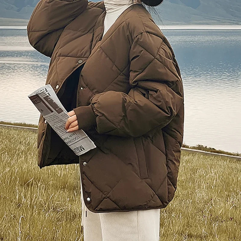 HELIAR Women Thicken Long Sleeve Office Cottonpadded Jacket Warm Lambswool Solid Button Fall Winter Casual Parkas 241120