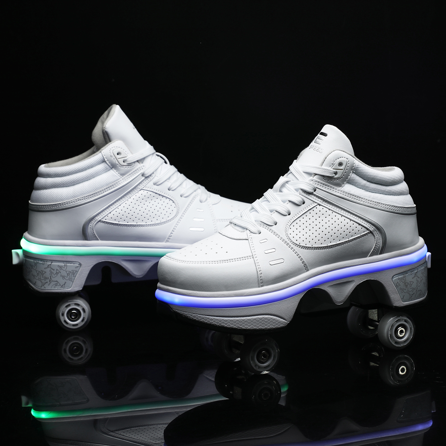 Deform Wheel Double Row Sneakers 4 Wheels Breathable Skates Shoes Walking Invisible Pulley Deformation Roller