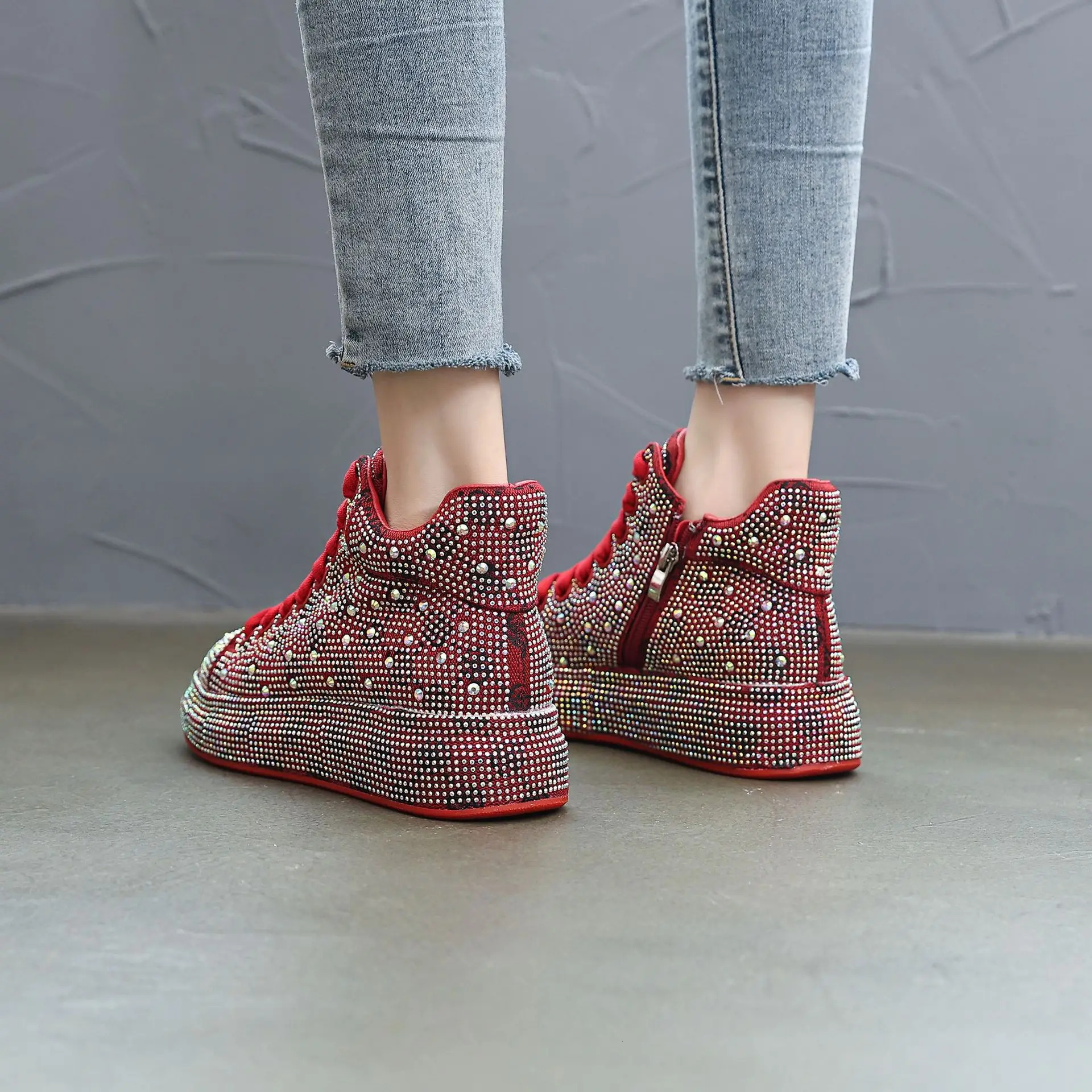 Quality Sneakers Skate Keep Warm Cotton Rhie Women High Top Board Shoe Shiny Women's Casual Shoes