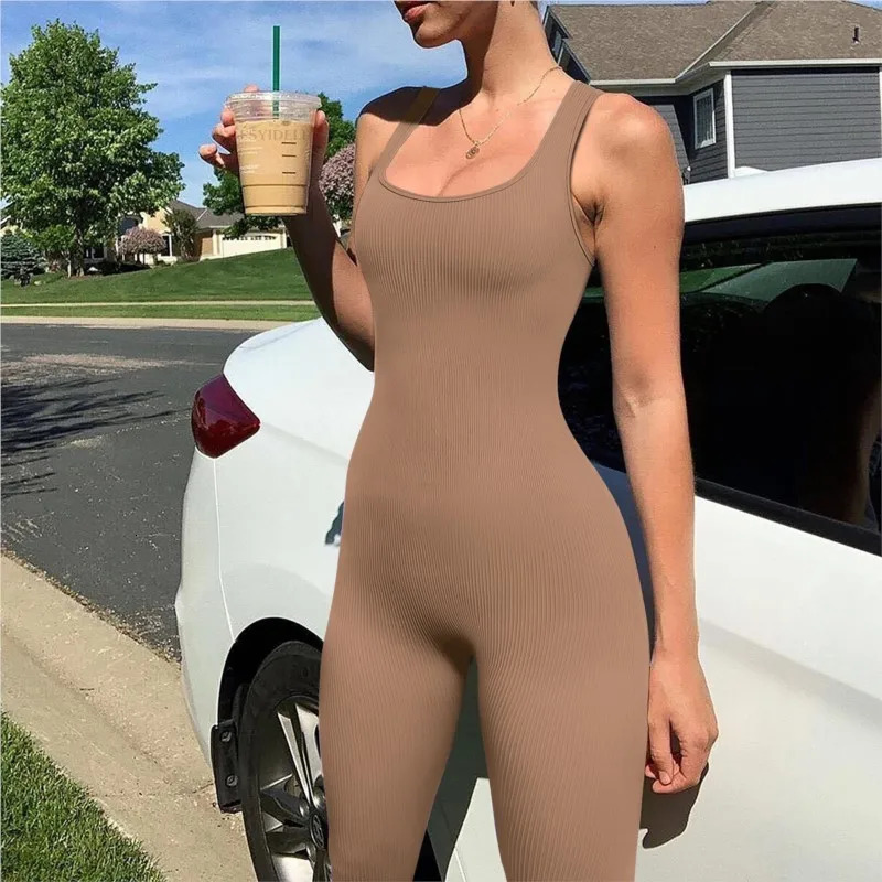 Pencil Jumpsuit Womens AllSeason Casual Fitness Sports Sleeveless Slim Sportswear AllinOne Outfit 241120