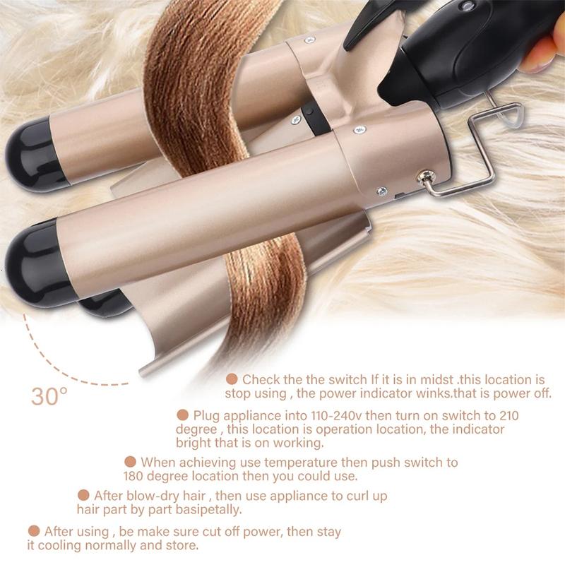 Professional Curg Iron Ceramic Triple Barrel Hair-Curler Irons Wave Waver Styg Tools Hair Styler Wand For Woman