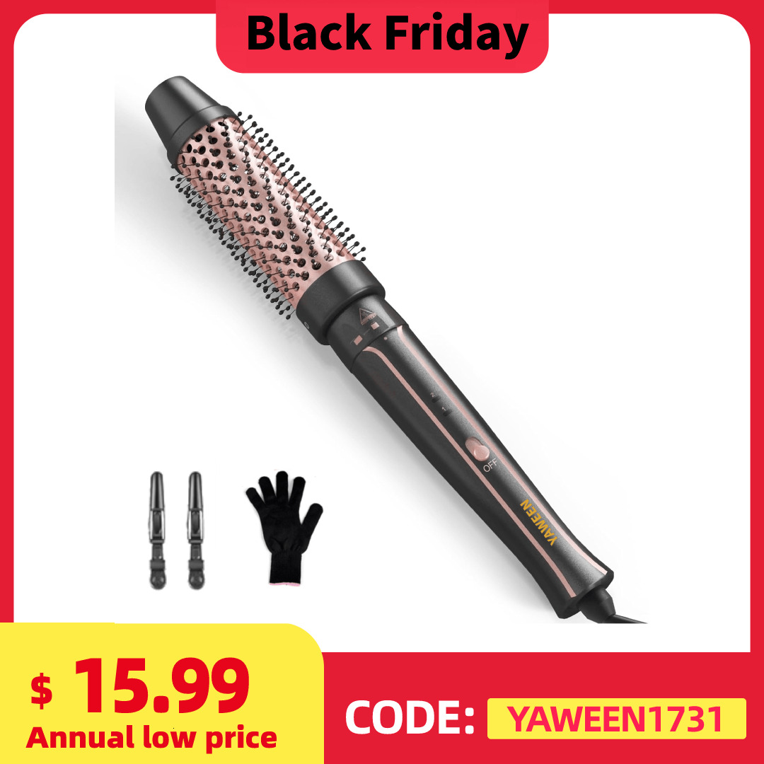 Hair Thermal Create Blowout Look Natural Curls, Dual Voltage Ceramic Curg Iron With Detachable Brush