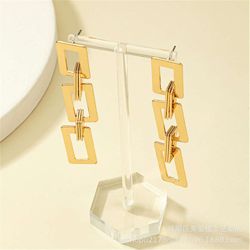 Rectangular Collar Long Style Japanese and Korean Simple Fashion Personality Trendy Face Show Thin Earrings