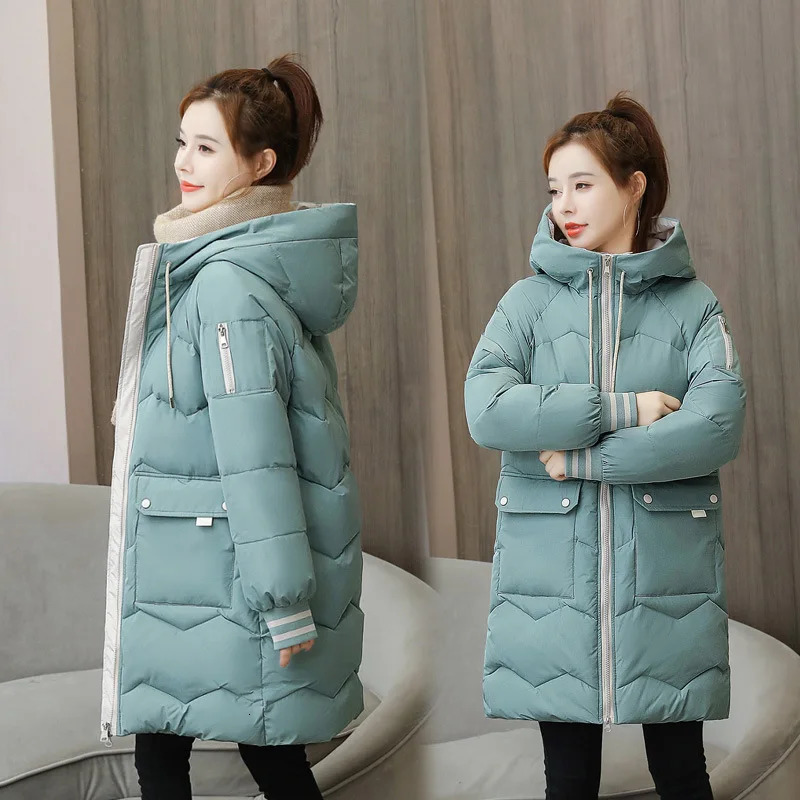 Winter Women Coat Midlength Hooded Cotton Padded Parkas 4XL Warm Thicken Casual Overcoat Loose Snow Wear Solid Outwear Jacket 241120