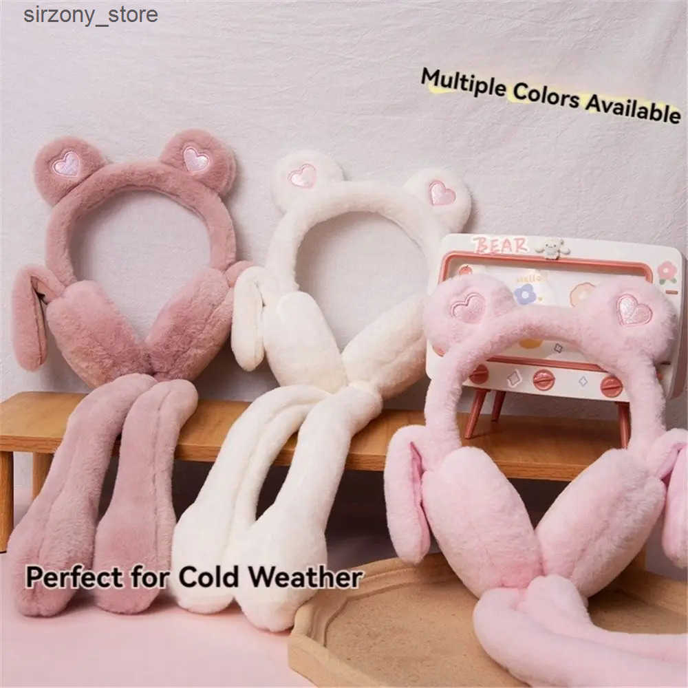 Ear Muffs Windproof Moving Jumping Ears Winter Warm Earmuffs Heart Bear Airbag Plush Ear Muffs Gift for Ladies Girls J241202