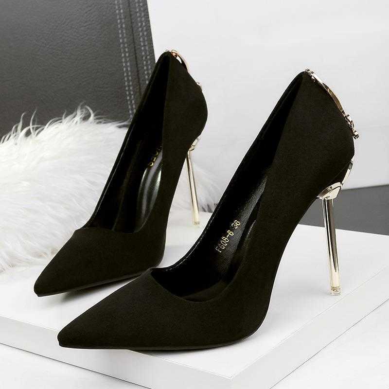 Fashion Classic Fine Heel Metal Buckle Butterfly High Heels Womens Shoes Suede New Ultra High Heels Single Shoes Women