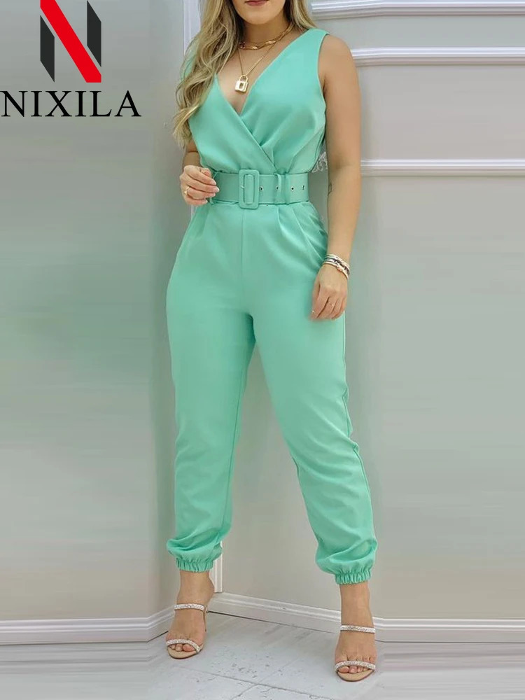 in Summer Vneck Backless Printed High Waist Jumpsuit for Women Bodysuit Overalls Sexy Streetwear 241120