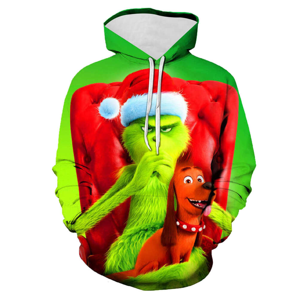 2024 new autumn winter Christmas warm 3D printed Greentown anime hooded sweatshirt for men and women with long sleeves