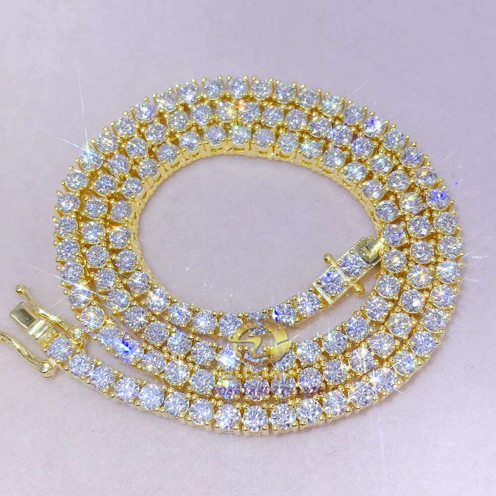 Pass Dia Test 2Mm--5Mm Wide Sier Gold Plated Moissanite Dia Tennis Necklace/Bracelet Chain
