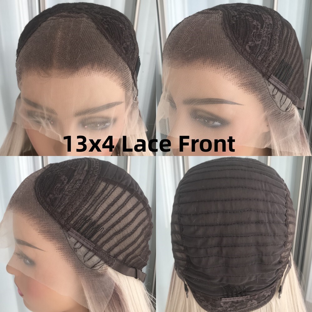 Brown 13X4 Front Long Straight Synthetic Wigs For Women Middle Part Highlight Blonde Balayage Lace Wig
