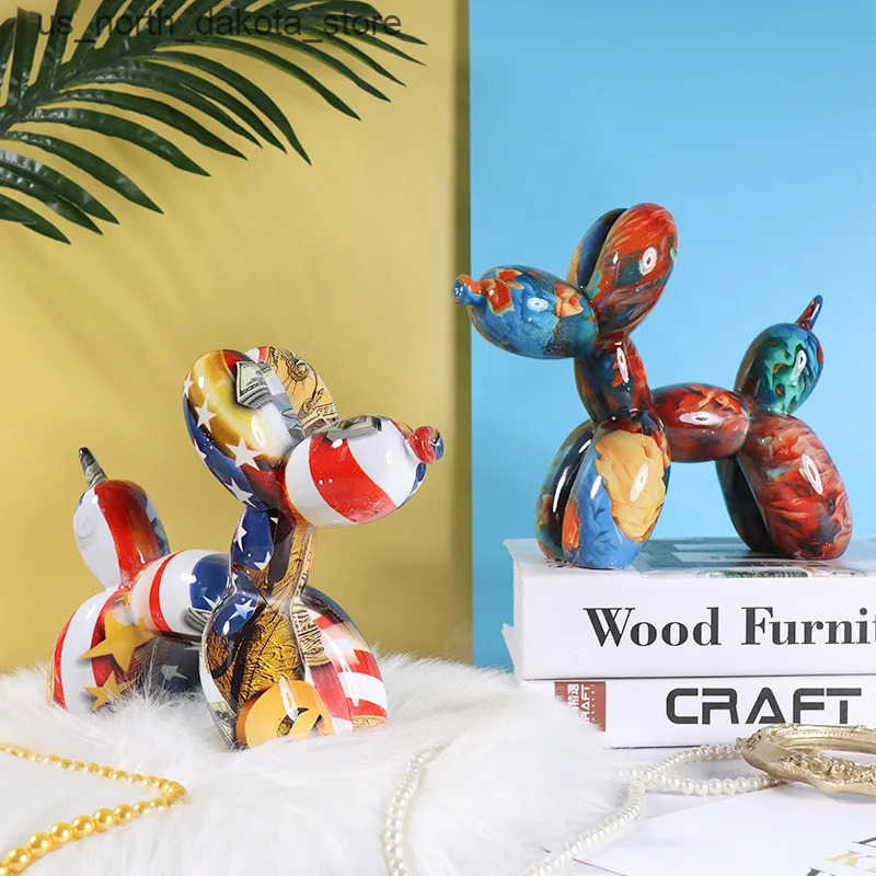 Decorative Objects Figurines Nordic Modern Art Resin Graffiti Sculpture Balloon Dog Statue Creative Colored Craft Figurine Gift Home Office Desktop De