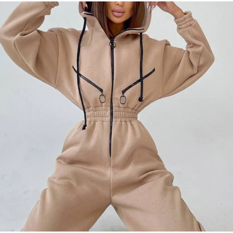 Autumn Womens Monochrome LongSleeved Jumpsuit Solid Color Zipup Sportswear Female Winter Casual Tracksuit Fashion Hoodies 241120