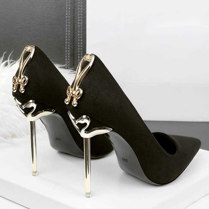 Fashion Classic Fine Heel Metal Buckle Butterfly High Heels Womens Shoes Suede New Ultra High Heels Single Shoes Women