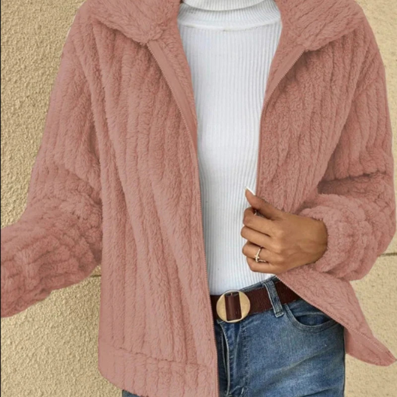 Autumn Winter Fashion Stand Collar Solid Long Sleeve Lamb Wool Jackets Clothing Casual Zipper Pockets Korean Tops 241121