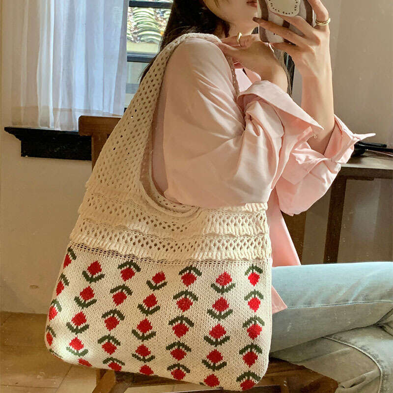 New Wer Tote Retro Mesh Hollow Women's Shoulder Knitted Bag Handbag B2