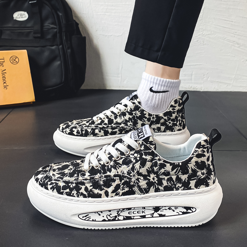 New Ral Fabric Casual Thick Soled Fashionable Men's Walking Shoes, Versatile Sports Training Board Shoes