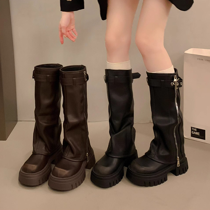 Knee Platform High Women Fashion Ladies Belt Buckle Knight Long Boots Autumn Winter Women's Thick Heel Shoes 833e 's
