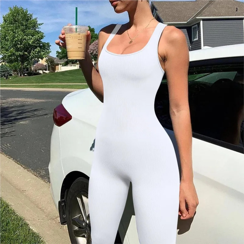 Pencil Jumpsuit Womens AllSeason Casual Fitness Sports Sleeveless Slim Sportswear AllinOne Outfit 241120