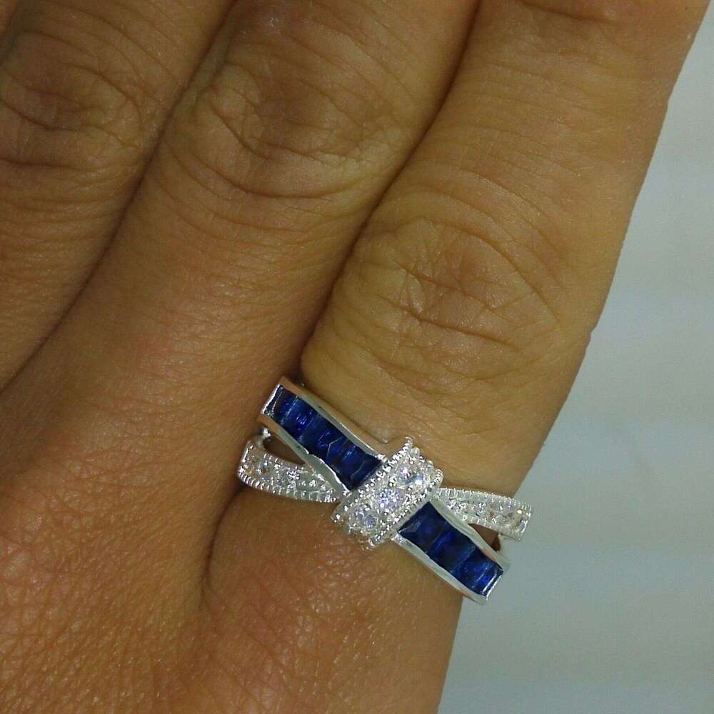 NEW 100% Brand free shipping Fine Jewelry sterg sier blue sapphire Gem Women wedding Belt buckle Ring size6/7/8/9 dh5727163