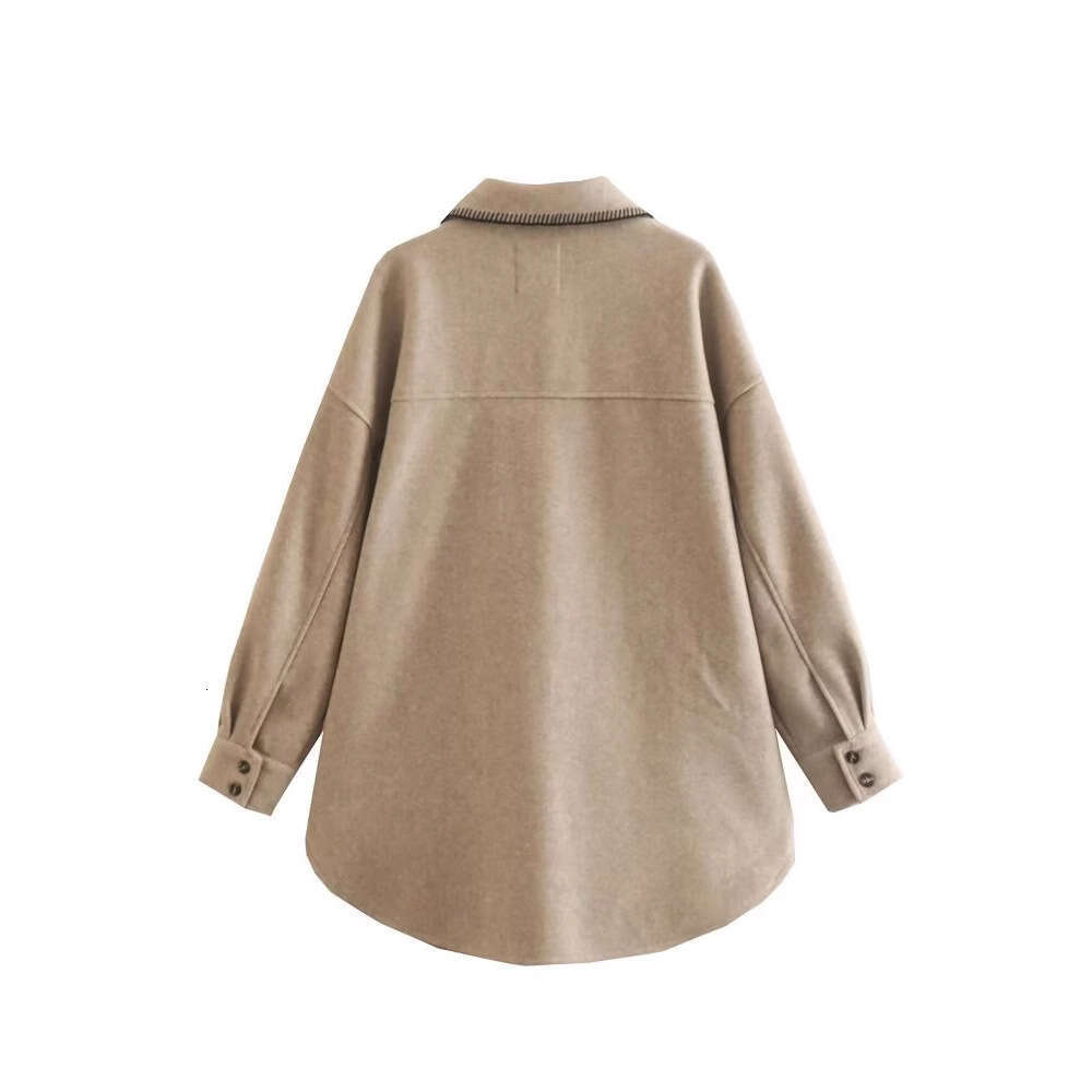 Winter Product European and American Women's Wear Urban Color Contrast Thread Decoration Loose Woolen Coat w025 9001 2024 New Leisure Fashion Tre