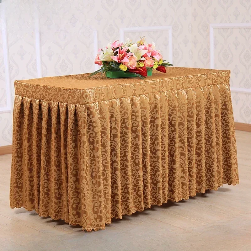 Thickened Jacquard Table Cover Conference Wedding Banquet Pleated Skirt Hem Tablecloth Hotel Anti Slip Dustproof Desktop 19.9
