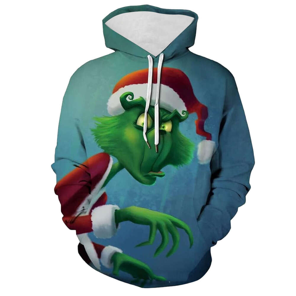 2024 new autumn winter Christmas warm 3D printed Greentown anime hooded sweatshirt for men and women with long sleeves