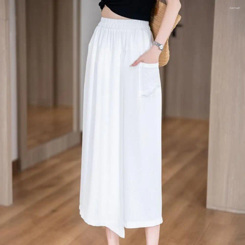 Womens Pants Summer Thin Loose High Waist Slit Casual Skirts Wide Leg