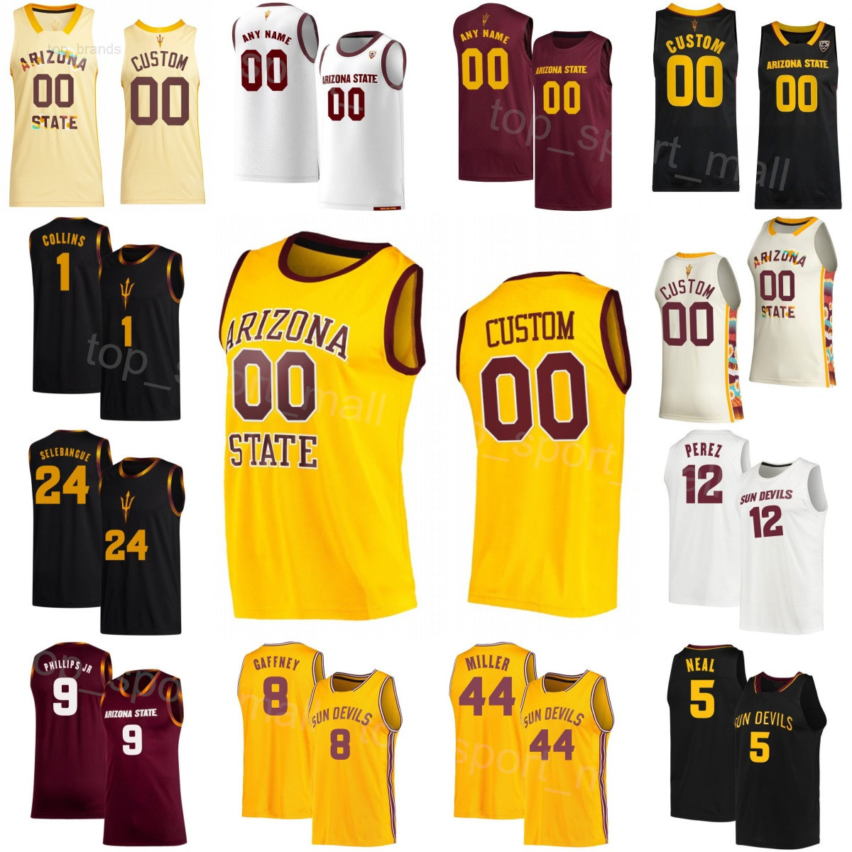 Print College Basketball Arizona State Sun Devils Jerseys 1 Frankie Collins 12 Jose Perez Adam Miller Jamiya Neal Alonzo Gaffney Shawn Phillips Jr Woman Youth Man