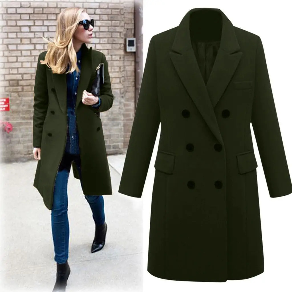 Autumn Winter Womens Woolen Jacket Long Windbreaker Double Breasted Slim Fit Coat 241121