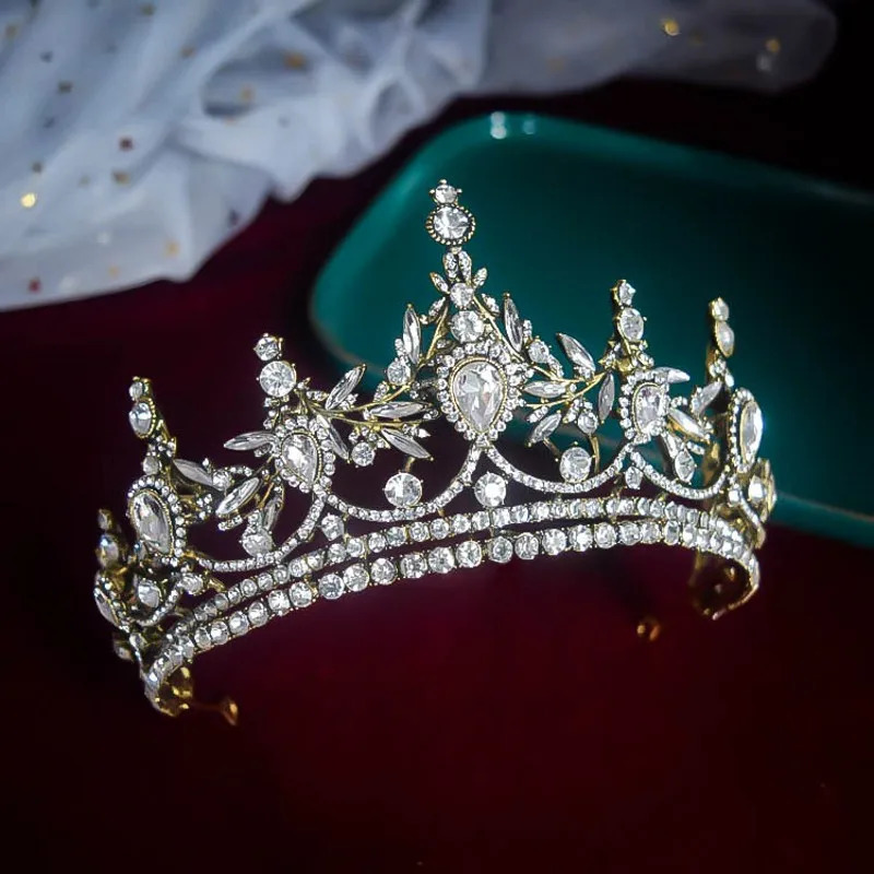 Baroque Bronze Gold Color Crystal Geometric Bridal Tiaras Crowns Headdress Rhinestone Pageant Diadema Wedding Hair Accessories 241202