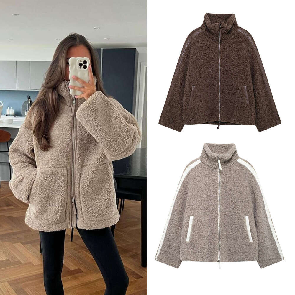 European American women's autumn and winter loose teddy veet outdoor zipper jacket 2024 new casual fashion trend clothing