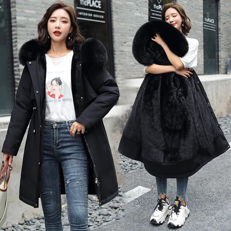 Winter Jacket 2024 Women Parka Clothes Long Coat Wool Liner Hooded Fur Collar Thick Warm Snow Wear Padded 6XL 241120