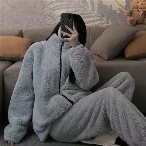 Winter Mens and Womens Underwear Set Sleepwear Winter Thick Velvet Coral Flannel Home Clothing Sleepwear 241130